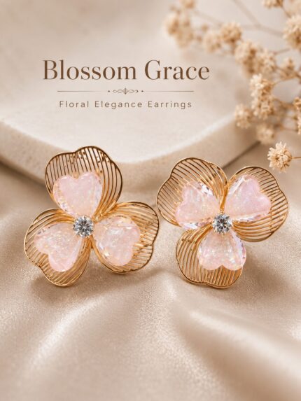 Blush Bloom Floral Earrings – Elegant Pink Crystal Studs