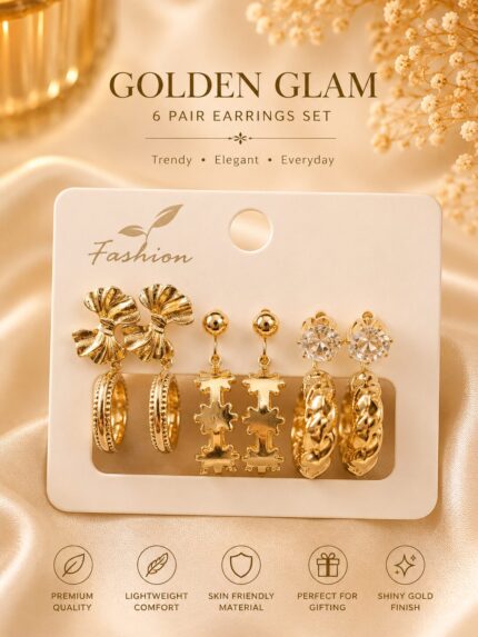 Golden Glam 6 Pair Earrings Set
