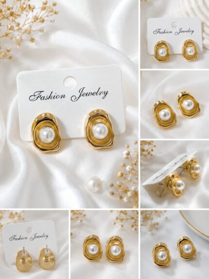 ✨ Golden Pearl Statement Stud Earrings ✨