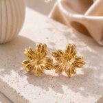 Elegant Flower Design Gold Earrings