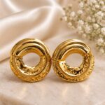 Luxury Gold Textured Round Stud Earrings