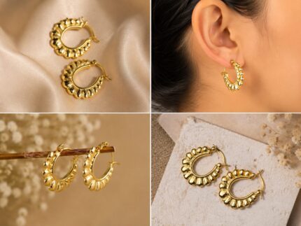 Golden Textured Hoop Earrings for Women | Trendy Statement Earrings