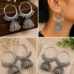 Oxidised Silver Hoop Jhumka Earrings with Ghungroo Beads