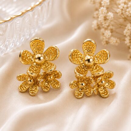 Golden Floral Statement Earrings for Women | Luxury Flower Drop Earrings