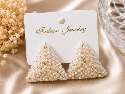 Luxury Pearl Triangle Statement Earrings for Women | Gold Crystal Pearl Stud Earrings