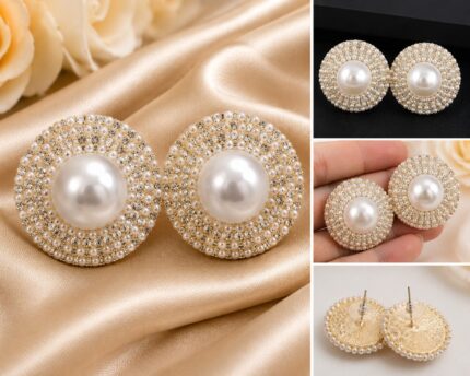 Royal Pearl Halo Statement Stud Earrings