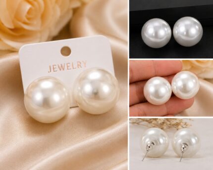 Classic Jumbo Pearl Stud Earrings – Elegant Statement Pearl Earrings
