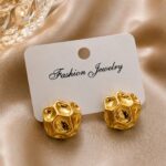 Golden Honeycomb Statement Stud Earrings for Women | Trendy Gold-Plated Geometric Earrings