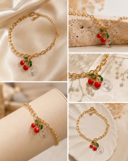 Cherry Charm Gold Bracelet – Elegant Korean Style Bracelet for Women🍒