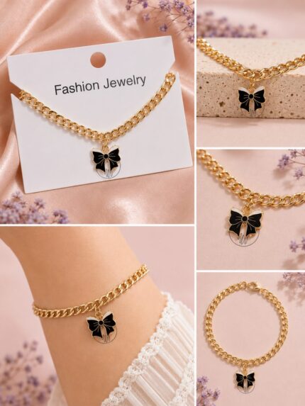 🎀🖤 Midnight Bow Charm Bracelet 🎀✨
