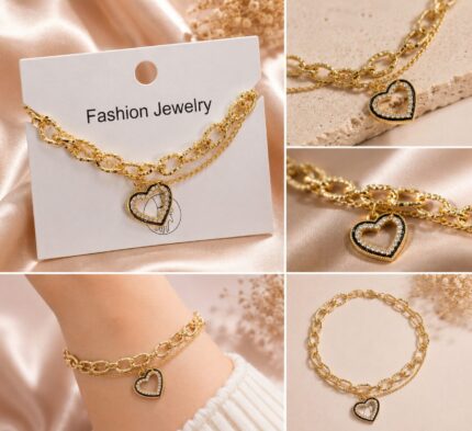 🖤💎 Midnight Heart Charm Bracelet 💖✨
