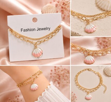 🐚🌸 Blush Seashell Charm Bracelet ✨💖