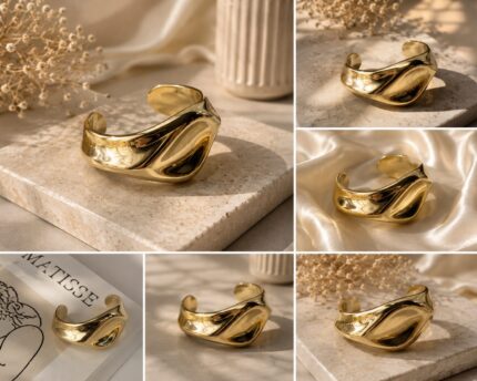 ✨ Golden Wave Sculpt Cuff Bracelet ✨