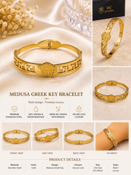 👑 Golden Medusa Greek Key Bracelet 👑