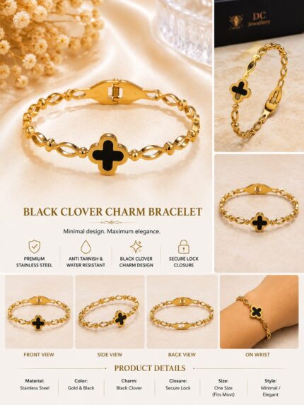 🖤 Golden Black Clover Link Bracelet 🖤