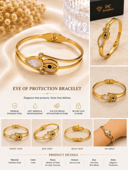 🧿 Golden Evil Eye Pearl Bracelet 🧿