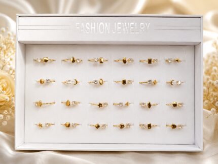 ✨ Premium Gold Crystal Ring Set – 24 Pairs Fashion Jewelry Collection ✨