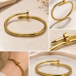 ✨ Golden Nail Design Bracelet – Anti Tarnish Stainless Steel Bangle ✨