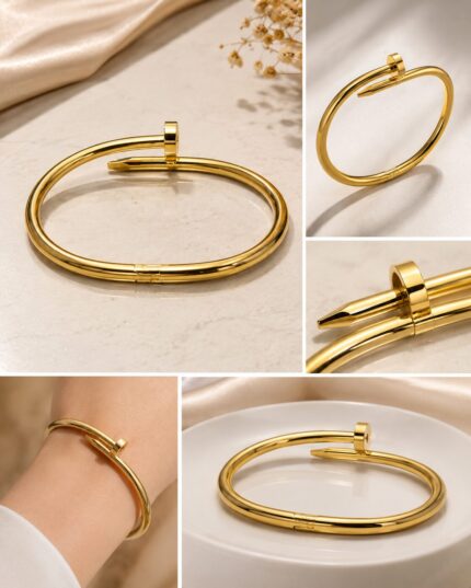 ✨ Golden Nail Design Bracelet – Anti Tarnish Stainless Steel Bangle ✨