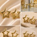 Designer Gold Star Hoop Earrings