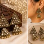 ✨ Geometric Kundan Triangle Jhumka Earrings
