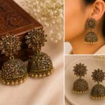 🌸 Antique Floral Crystal Jhumka Earrings