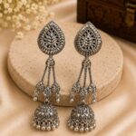 🖤 Oxidised Leaf Drop Jhumka Earrings