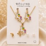 Cute Unicorn Pendant Necklace & Earrings Set for Girls | Gold Plated Unicorn Jewellery Set