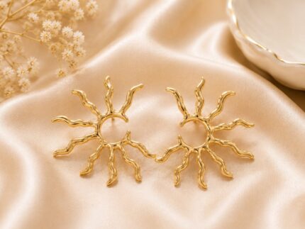 Gold Sunburst Statement Earrings for Women | Boho Sun Design Party Earrings