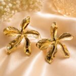 Golden Floral Statement Earrings for Women