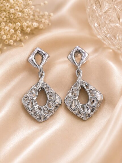 Silver Geometric Statement Drop Earrings for Women