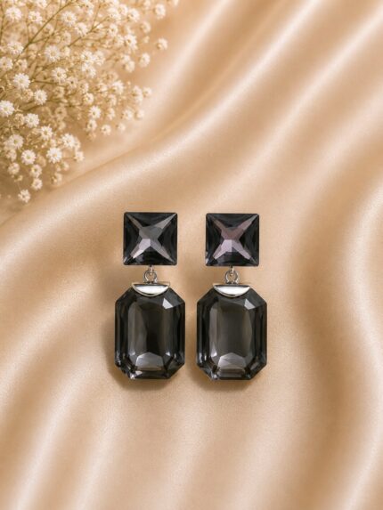 Luxury Sapphire Blue Crystal Drop Earrings for Women | Premium Silver-Tone Statement Earrings