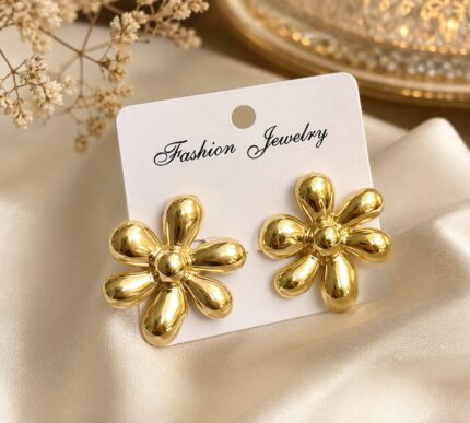 Golden Bloom Statement Flower Earrings | Premium Luxury Floral Studs