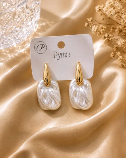 🤍 Golden Pearl Luxe Drop Earrings 🤍