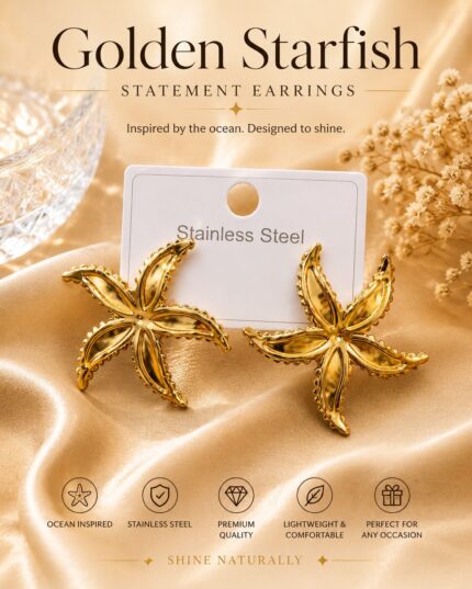 ⭐ Golden Starfish Statement Earrings ⭐