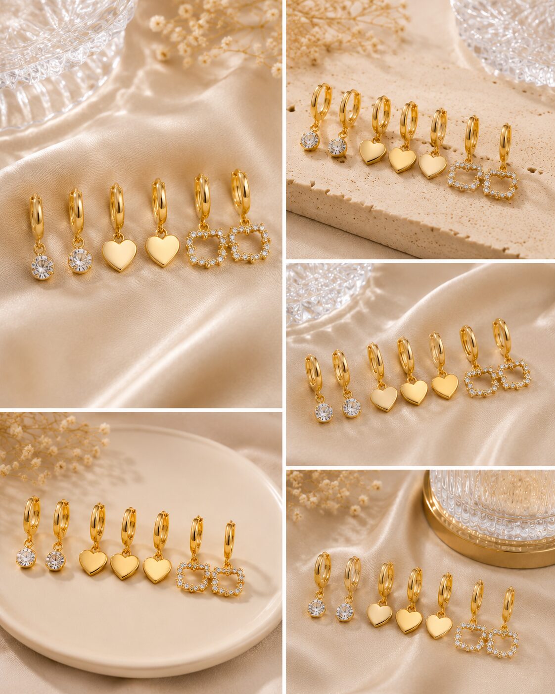 2026/06/1003570862.jpg ✨ Golden Heart & Crystal Hoop Earrings Trio Set - Image 1