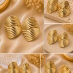 ✨ Golden Ribbed Twist Statement Earrings