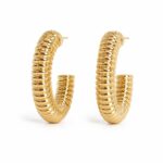 Delicate Anti-Tarnish Gold Ribbed Hoop Earrings for Women