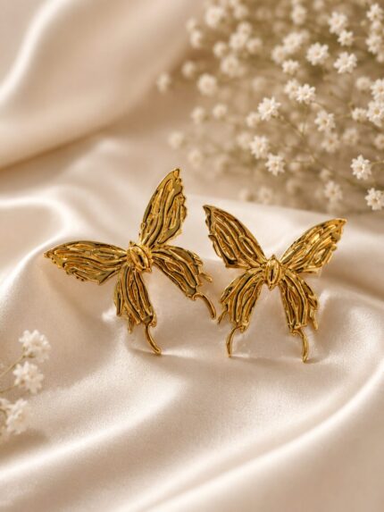 Luxury Gold Butterfly Stud Earrings for Women | Premium Stainless Steel Fashion Jewellery