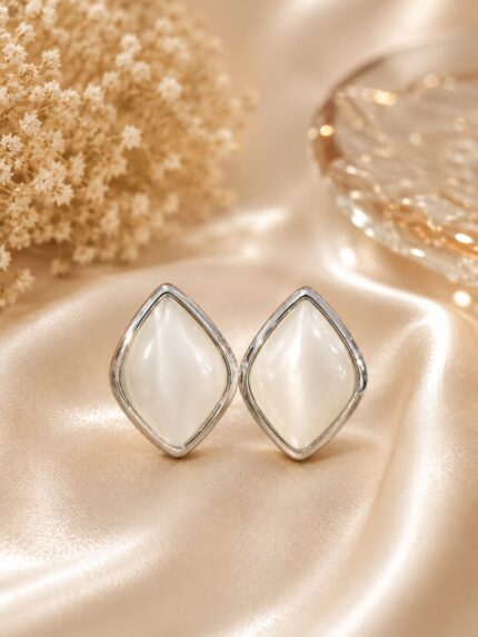 Elegant White Diamond Stud Earrings for Women | Premium Stainless Steel Geometric Earrings