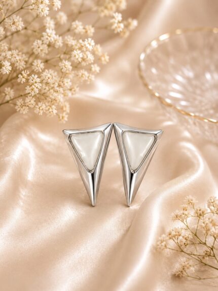 Modern Triangle White Stud Earrings for Women | Premium Stainless Steel Geometric Earrings