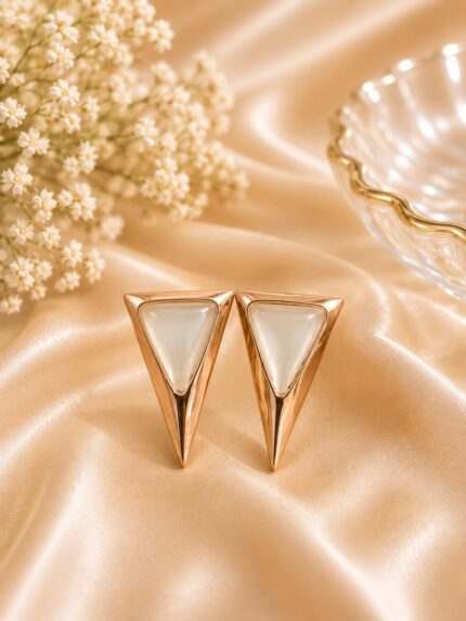 Elegant White Rectangle Stud Earrings with Rose Gold Finish | Premium Stainless Steel Minimalist Earrings