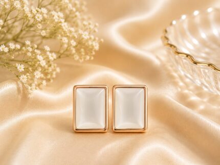 Elegant Oval White Stud Earrings with Rose Gold Finish | Premium Stainless Steel Earrings for Women