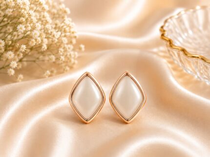 Luxury Oval White Pearl Stud Earrings with Rose Gold Finish | Premium Stainless Steel Earrings for Women