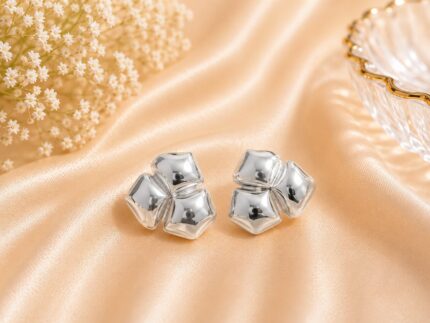 Luxury Silver Flower Stud Earrings for Women | Premium Stainless Steel Floral Earrings