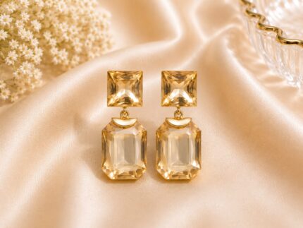 Luxury Pink Crystal Drop Earrings for Women | Rose Gold Party Wear Earrings