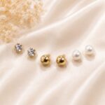 Crystal, Gold Ball & Pearl Stud Earrings Set ✨