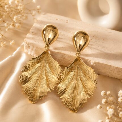 Golden Leaf Drop Earrings for Women | Premium Statement Party Earrings