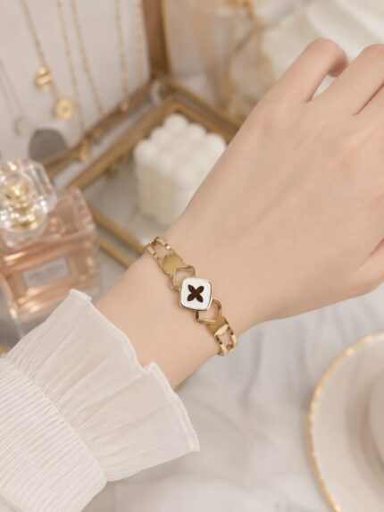 Golden White Clover Elegance Bracelet