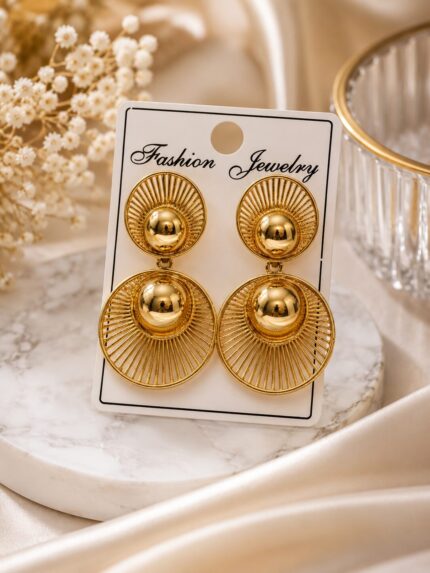 Golden Sunburst Statement Drop Earrings